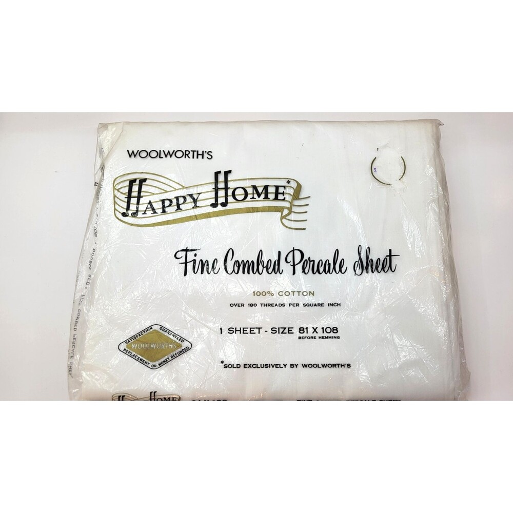Vintage 1960s Woolworth Happy Home Percale Full Flat Sheet 81x108 NOS USA White